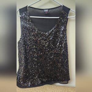 Point Zero Womens Size Large Black Sequin‎ Sleeveless Top